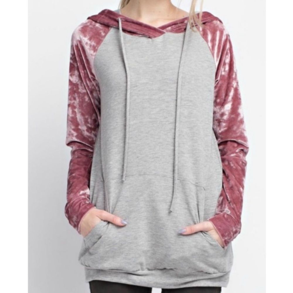 12pm Pink & Gray Baseball Velvet Hoodie Size Small